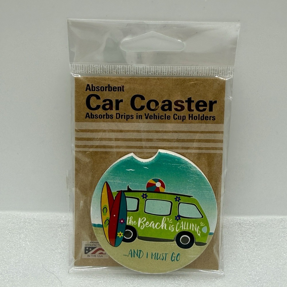 CounterArt The Beach Is Calling And I‎ Must Go Absorbent Stoneware Car Coaster